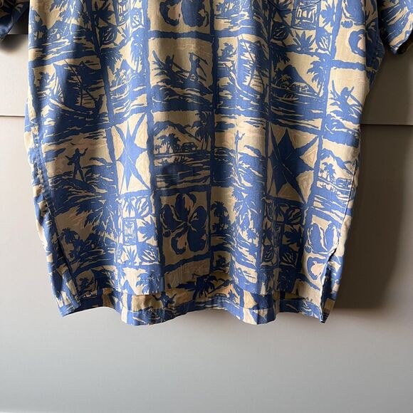 Reyn Spooner Shirt Mens Medium Blue Tan Hawaiian Aloha Commemorative Classic - Picture 5 of 13